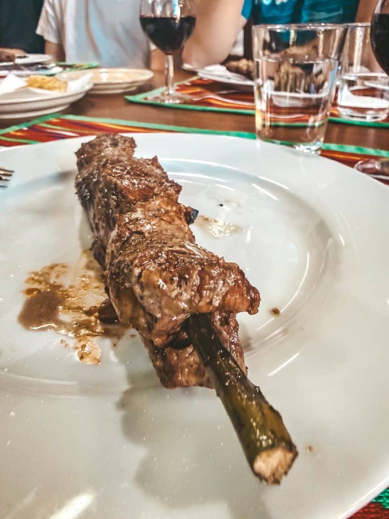 Original espetada, grilled on a bay laurel branch and seasoned with salt and bay leaves
