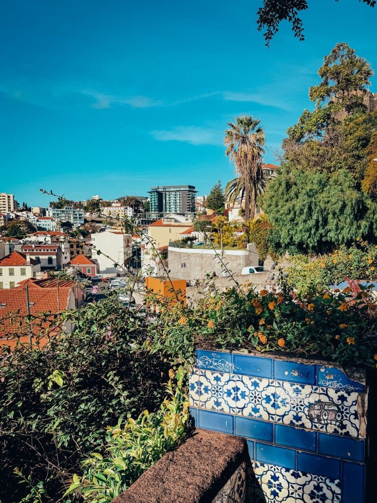 An azulejo bench at the Quinta das Cruzes viewpoint in Funchal