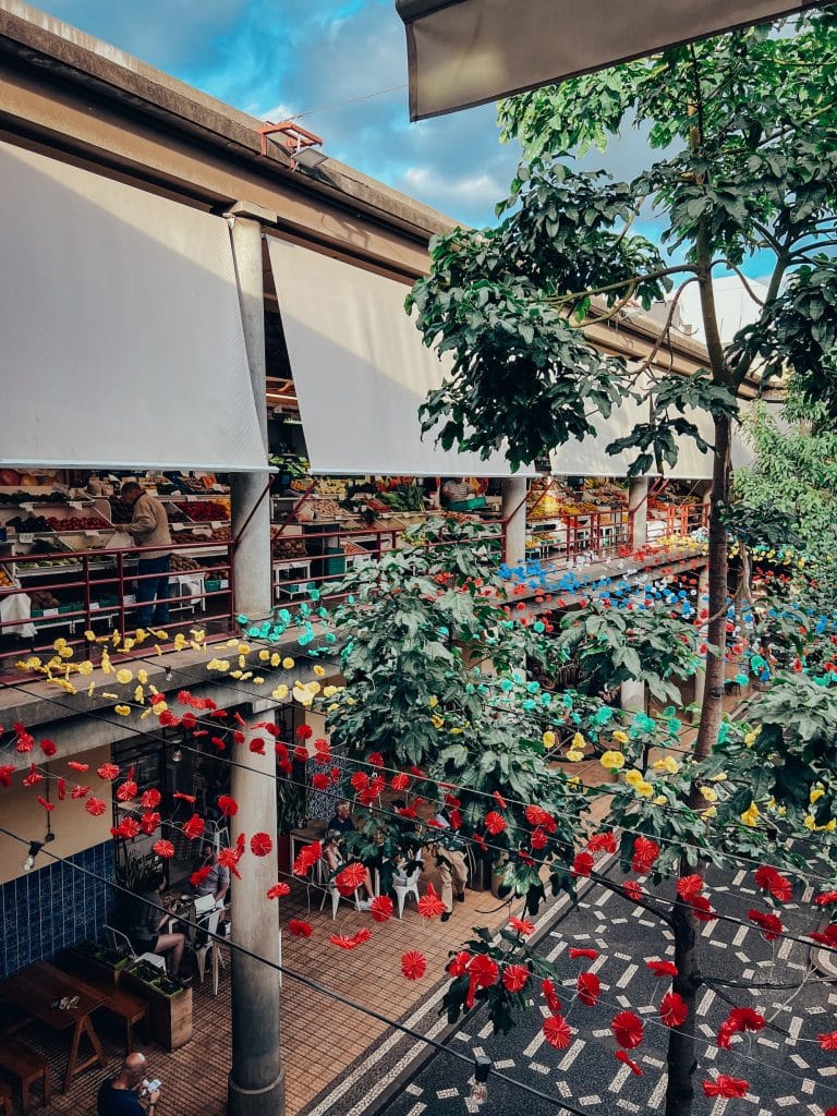 The courtyard of the Mercado dos Lavradores decorated with flowers