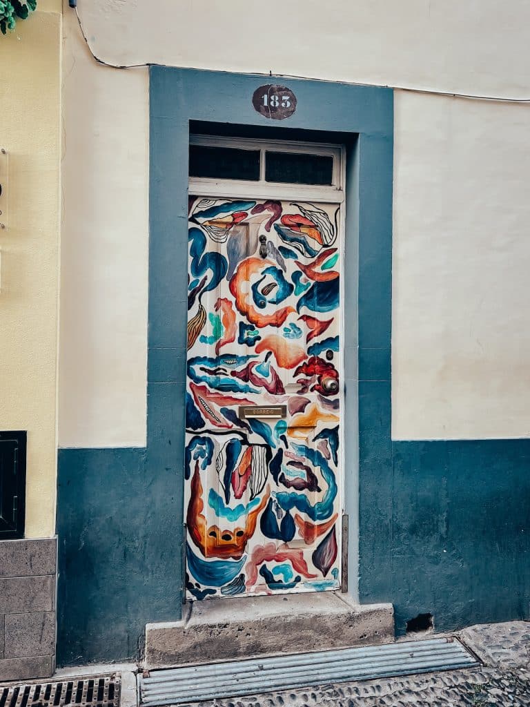 A painted door on Rua de Santa Maria in Funchal