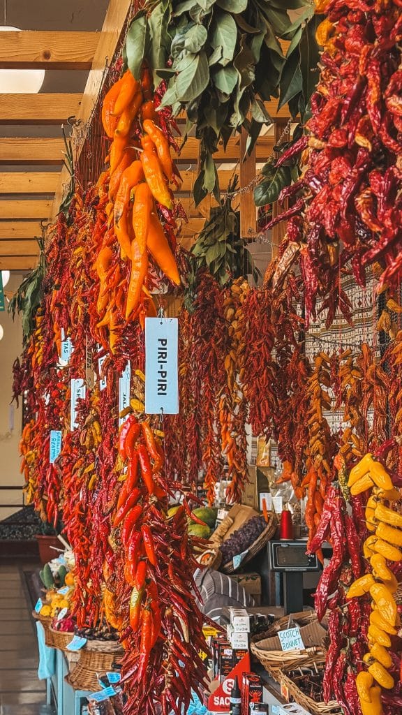 Bunches of piri-piri chillies at the market in Funchal