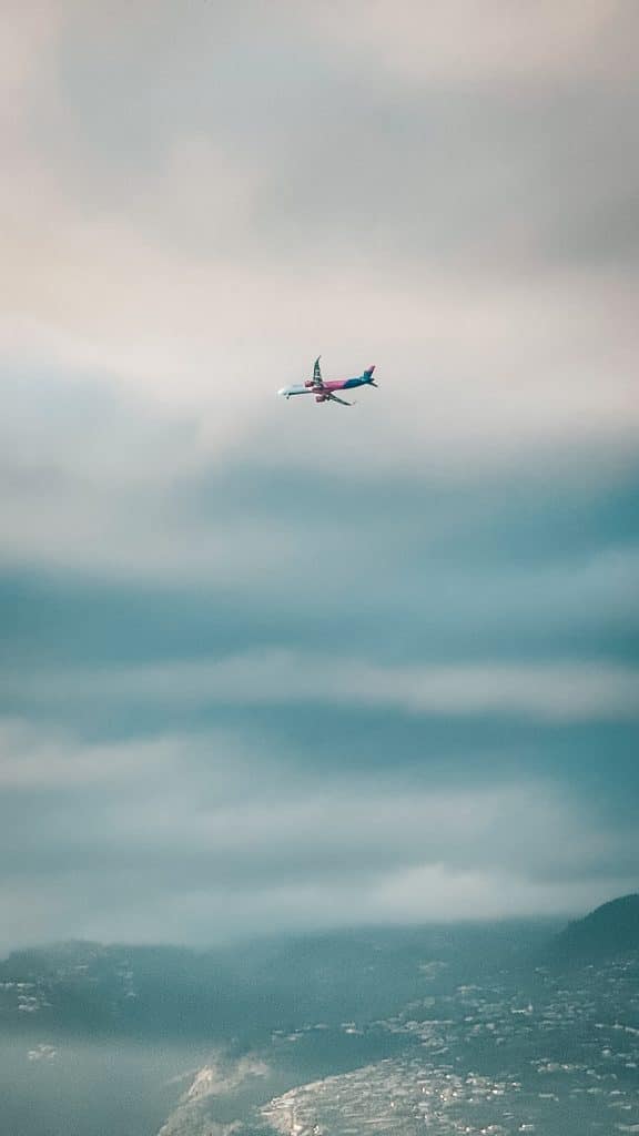 A plane coming in to land in Madeira