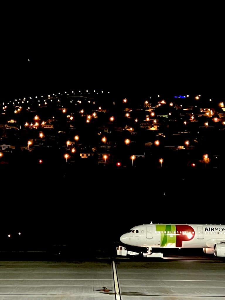 The airport viewing terrace at night