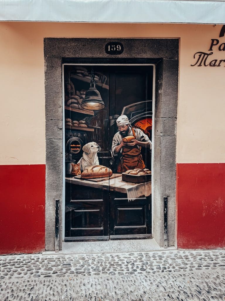 A painted door on Rua de Santa Maria in Funchal