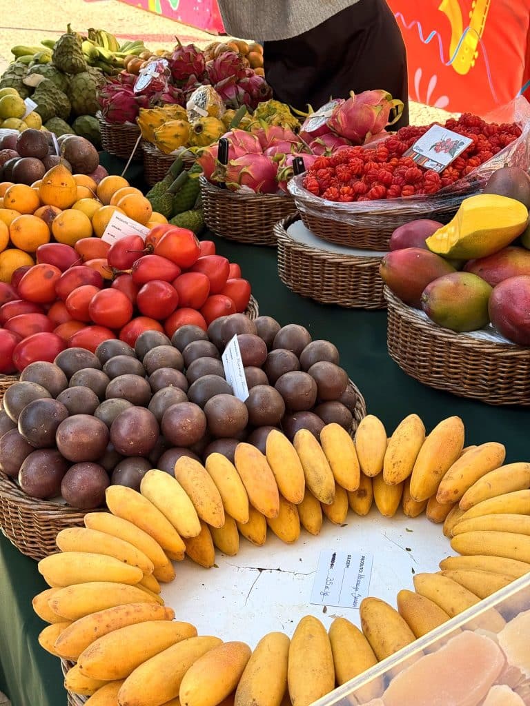 A stall with passion fruit, bananas, mangoes and pitaya in Funchal