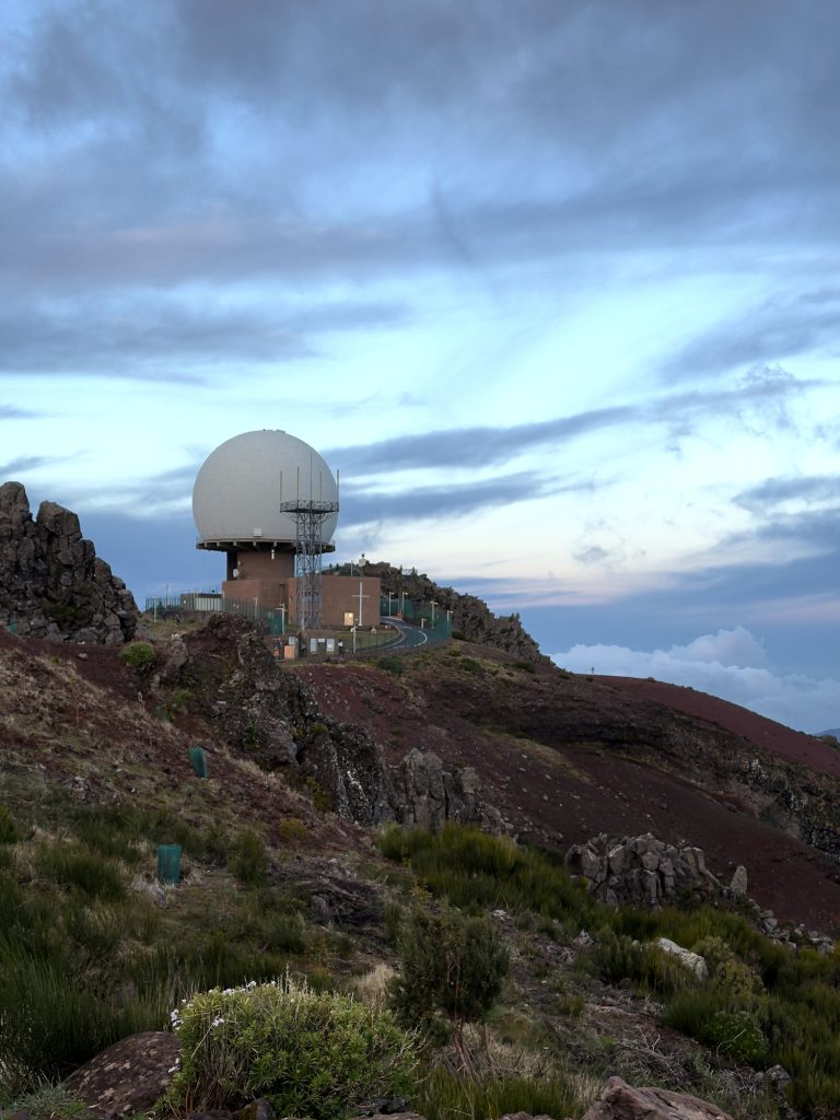 The white radar dome on the summit of Pico do Arieiro in the morning