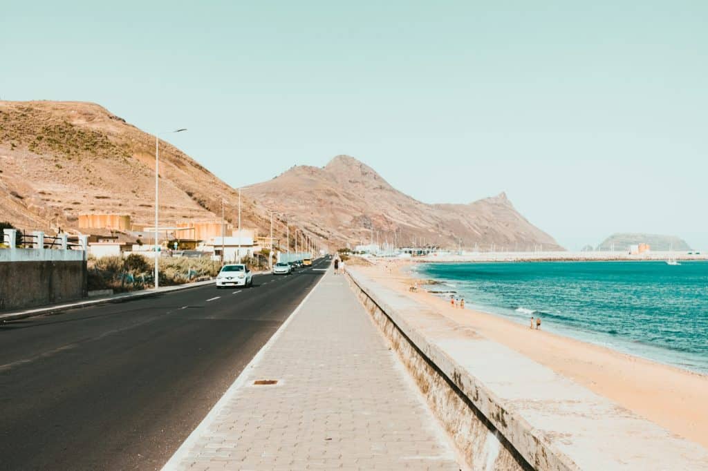 Coastal road and promenade along the beach on Porto Santo