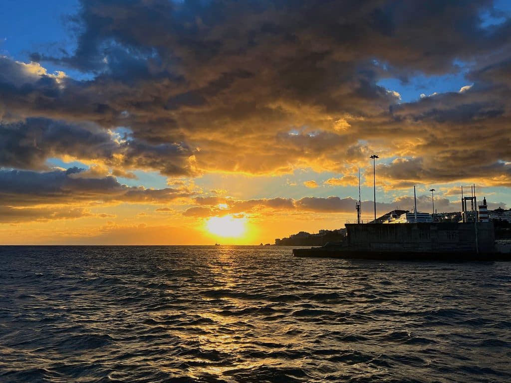 Sunset over the ocean in the bay of Funchal